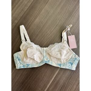 NWT Cake Lingerie Maternity Unlined Nursing Bra Wireless Blue Paisley Lace 38D
